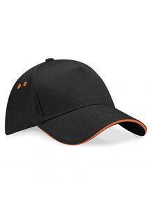 Beechfield BF15C - Ultimate 5 Panel Cap - Sandwich Peak Black/Orange