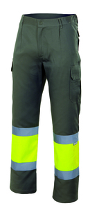 Velilla 156 - HV TWO-TONE LINED TROUSERS KHAKI GREEN/HI-VIS YELLOW